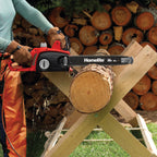 16" 12 AMP Chain Saw cutting a wood log